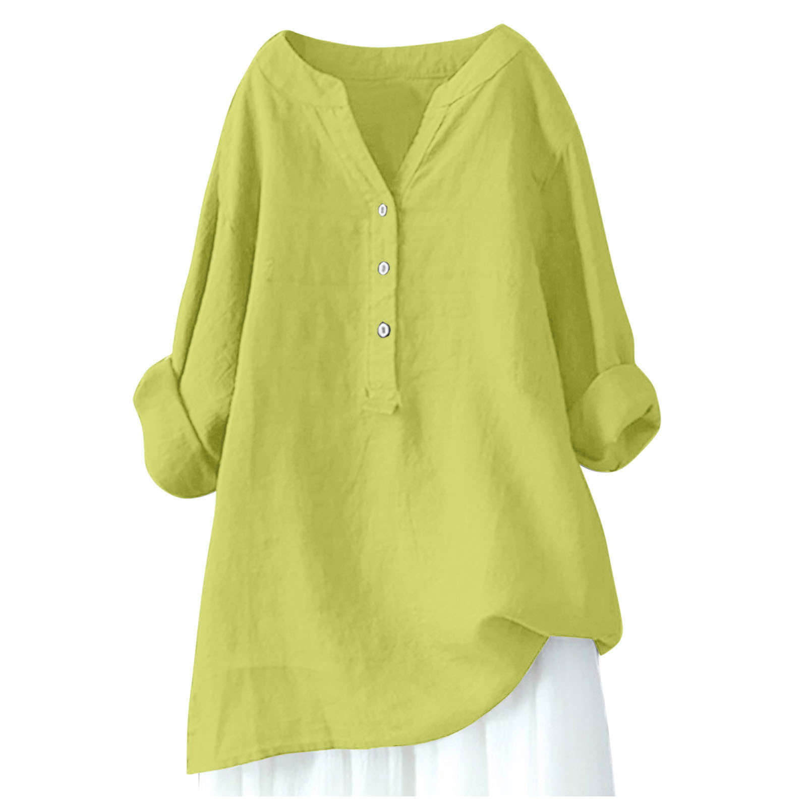 thumbnail image 5 of Túnicas de verano para mujer Camisa de cuello en V y manga larga de color liso - Poliéster, ligera, informal para el trabajo - S-XXL, 5 of 5
